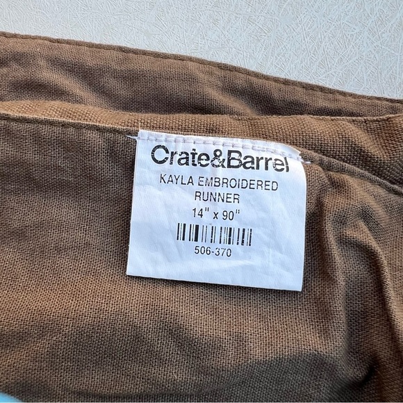 Crate&Barrel Brown Embroidered Runner      14 x90 - Picture 4 of 5